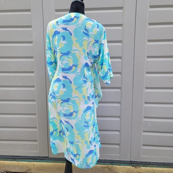 LulaRoe Women's Aqua Blue Yellow Floral Sheer Open Front Kimono Size Small - Picture 6 of 11